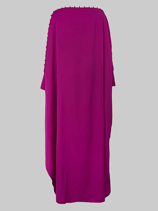 Robe longue ample boutonnée coupe droite, couleur unie