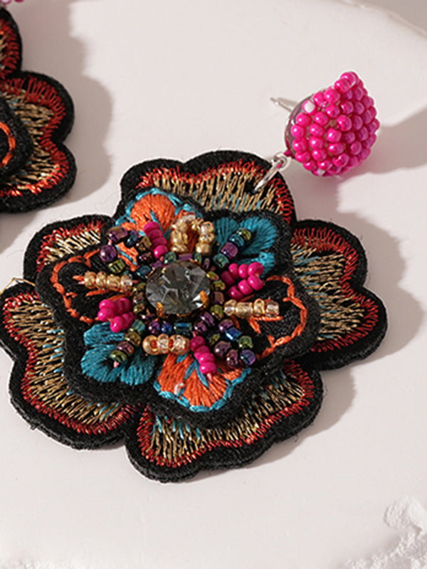 Boucles d'oreilles perlées en forme de fleur, à empiècements