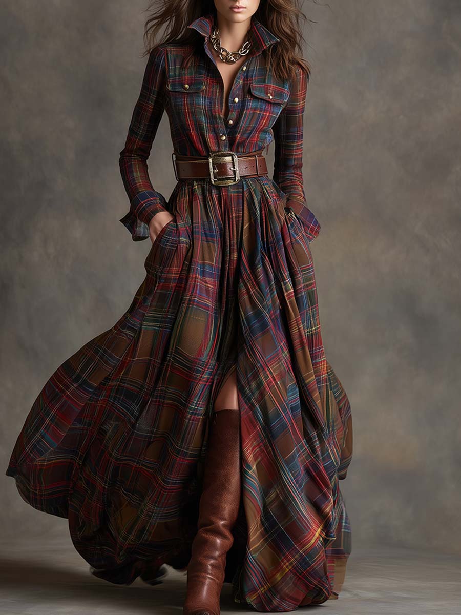 Unity | Robe maxi à manches longues à carreaux
