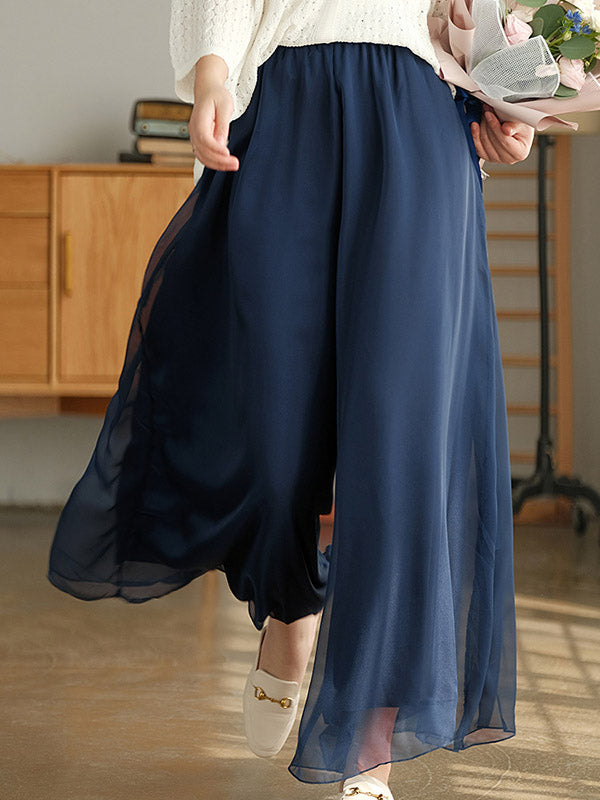 Jupe-culotte large décontractée en mousseline, couleur unie