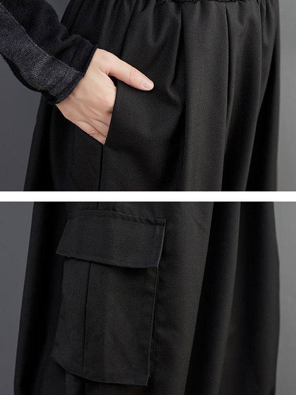 Pantalon ample décontracté à jambes larges, couleur unie