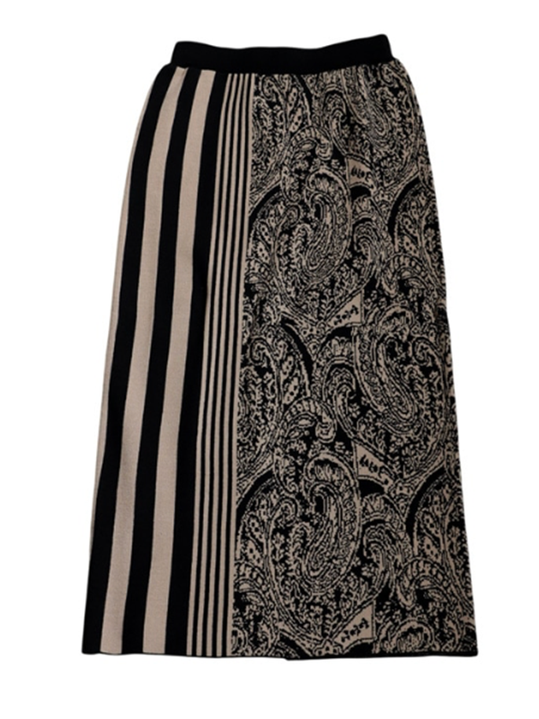 Jupe rayée coupe droite, en tricot