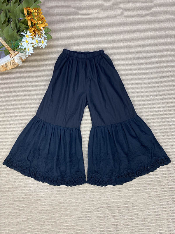 Pantalon évasé ample brodé vintage, taille haute, à jambes larges