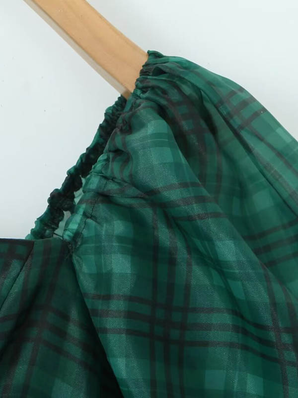 Robe courte plissée coupe trapèze, taille haute, à carreaux, à col carré