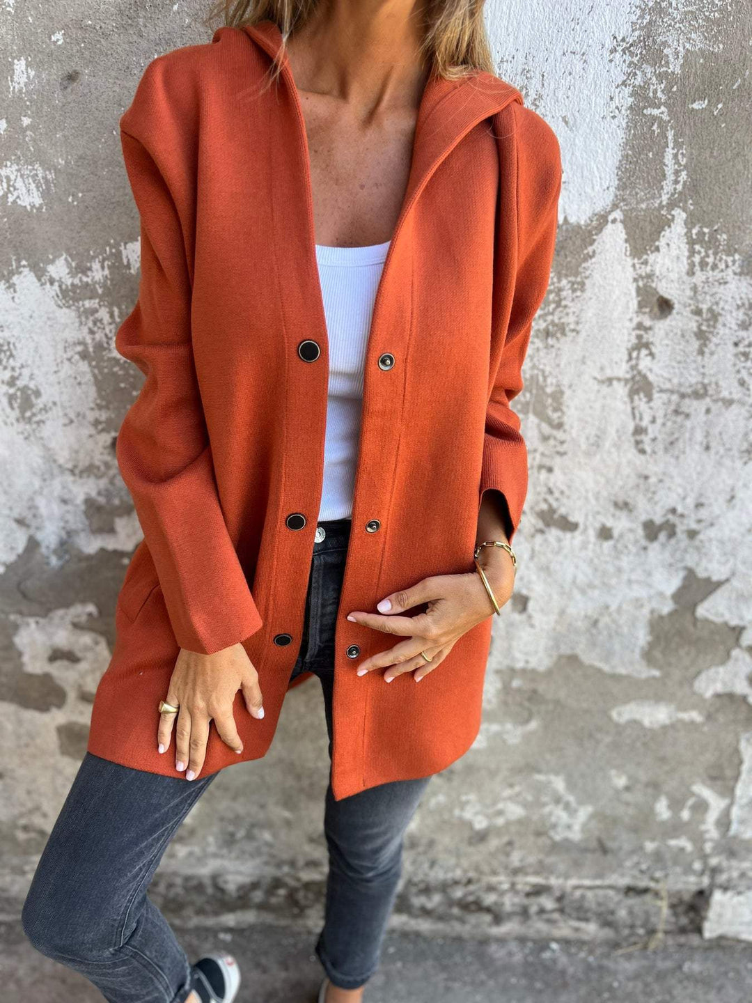 Élégante et confortable veste en tricot d'automne avec capuche pour femmes