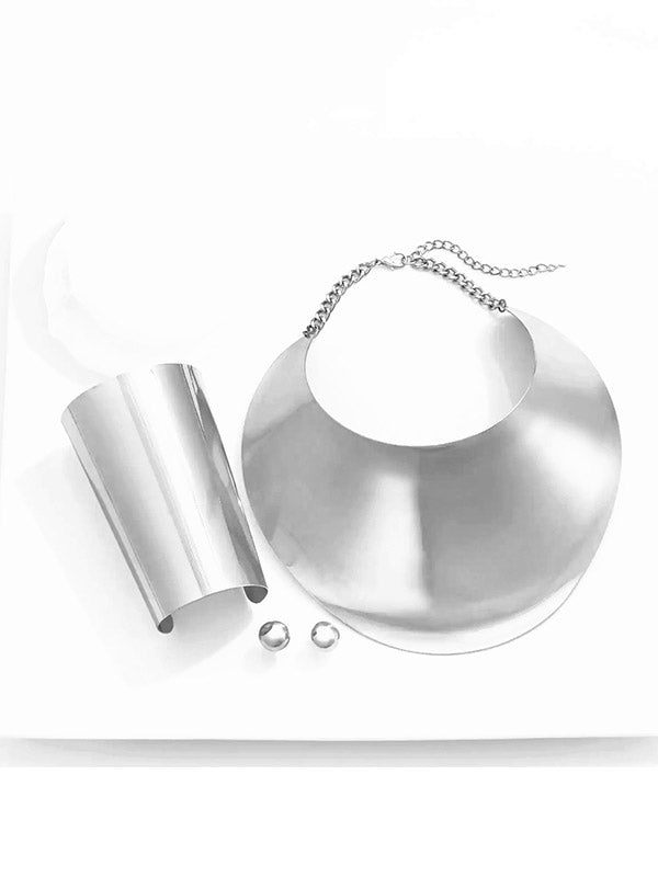Ensemble trois pièces géométrique – collier + boucles d'oreilles + bracelet