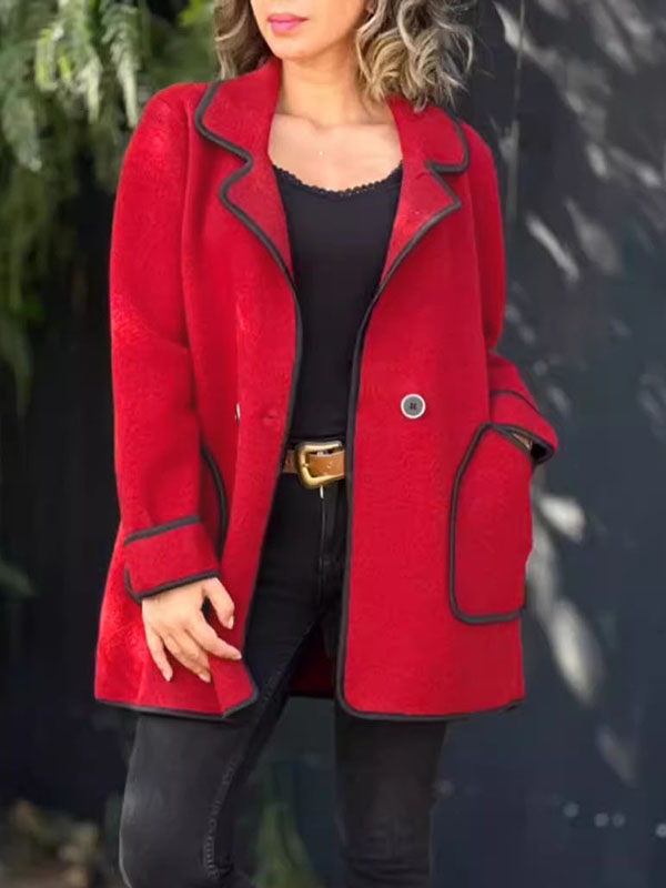 Manteau en laine ample boutonné à manches longues, à poches, à empiècements, à col cranté