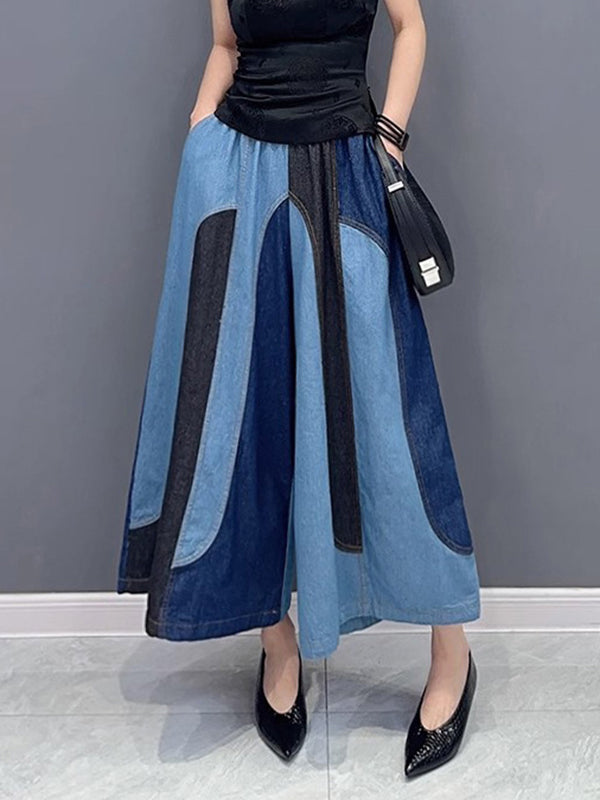 Jean ample à jambes larges, à taille élastique, à empiècements, couleur contrastée