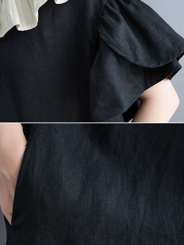 Robe mi-longue vintage, à falbalas, couleur contrastée