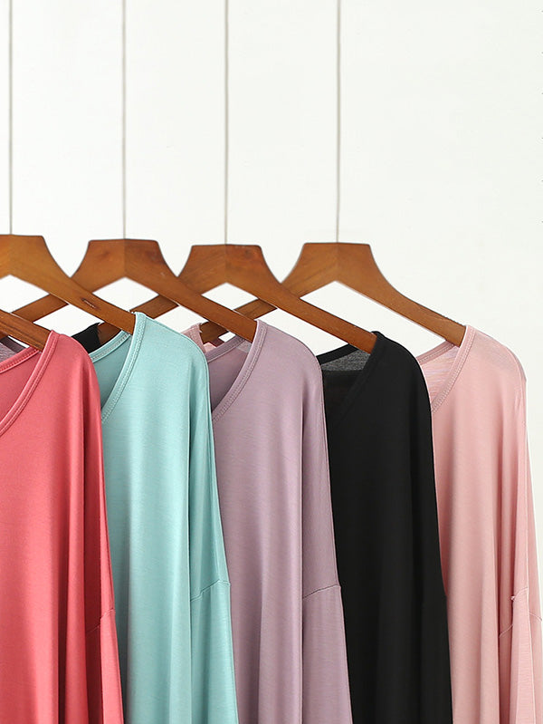 Robe de pyjama à manches longues en modal de couleur unie de grande taille