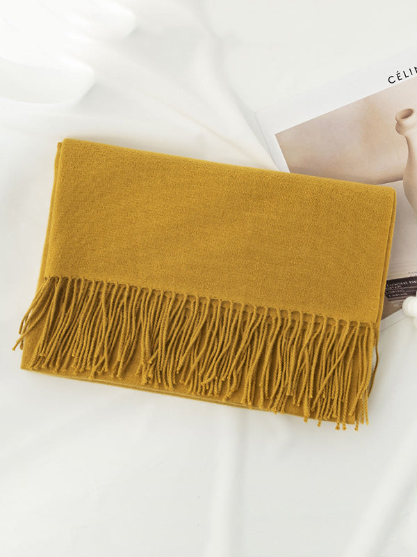 Écharpe chaude à pompons, couleur unie