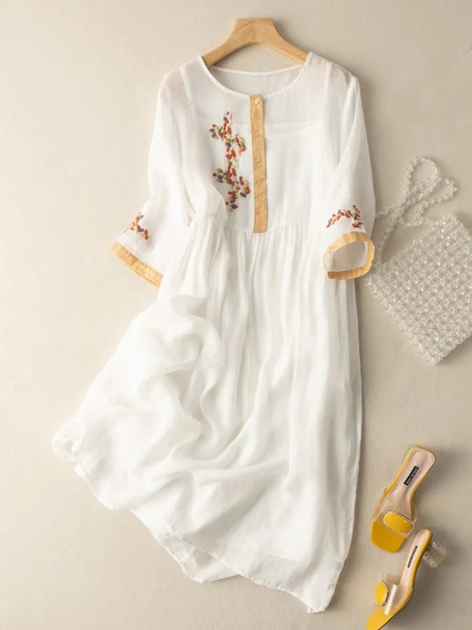 MARIANGELA - ROBE MIDI EN LIN BRODÉE
