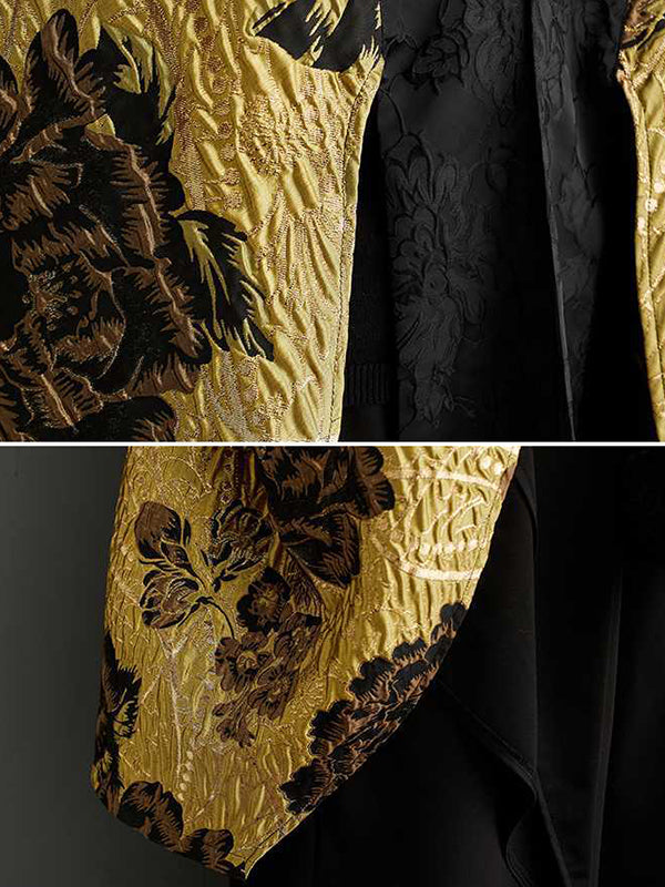 Manches chauve-souris, amples, ornés de fleurs, boutons de grenouille chinoise, plissés, col en V, vêtements d'extérieur