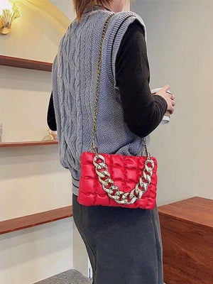 Sac bandoulière à chaîne, à carreaux, couleur unie