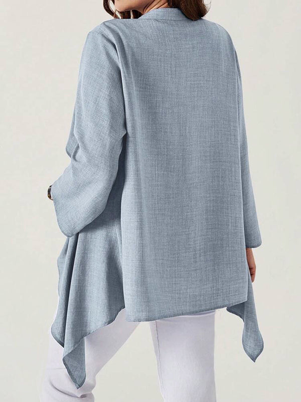 Veste ample boutonnée à manches longues, sans col, couleur unie