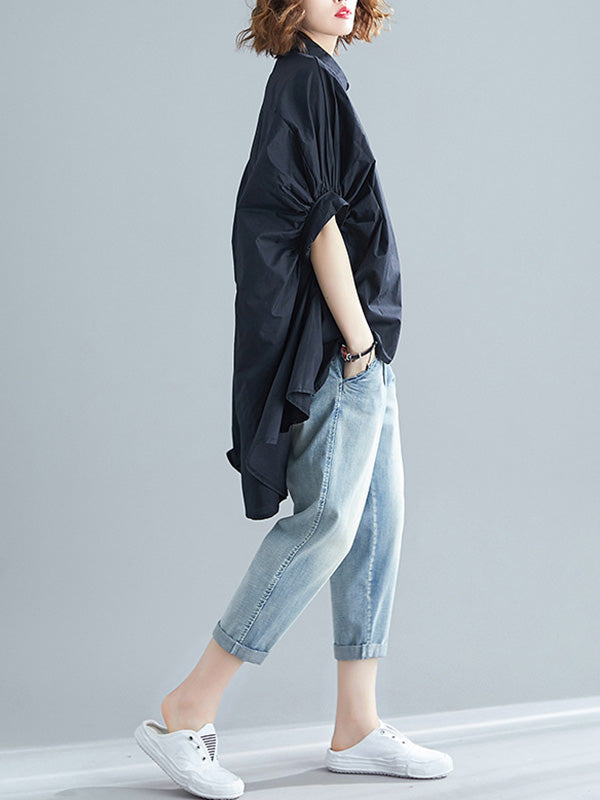 Chemise irrégulière à manches chauve-souris, surdimensionnée, haute et basse