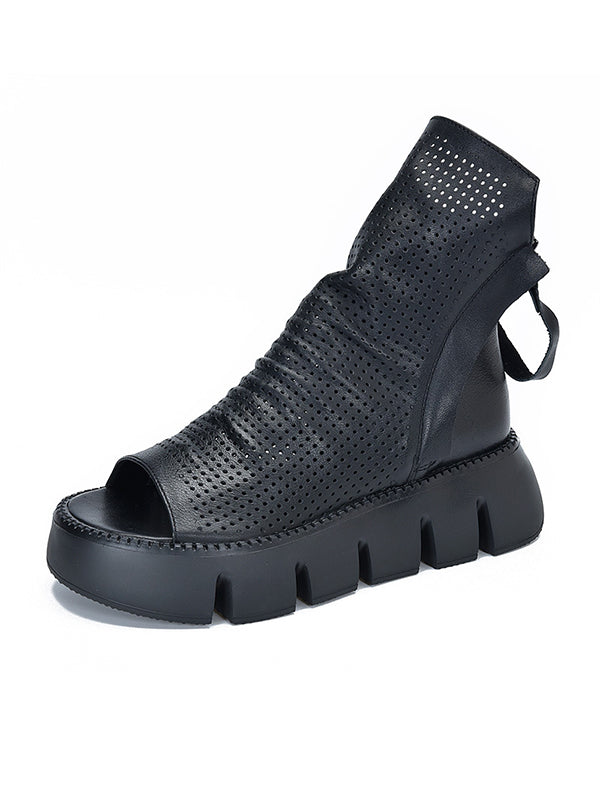 Chaussures à plateforme creuses à fermeture éclair marron noir urbain