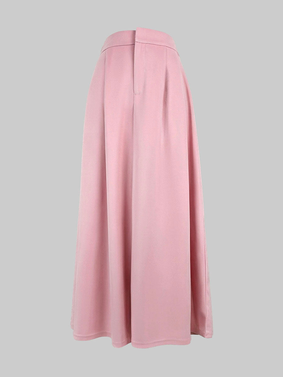 Jupe plissée taille haute, à taille élastique, à poches, couleur unie