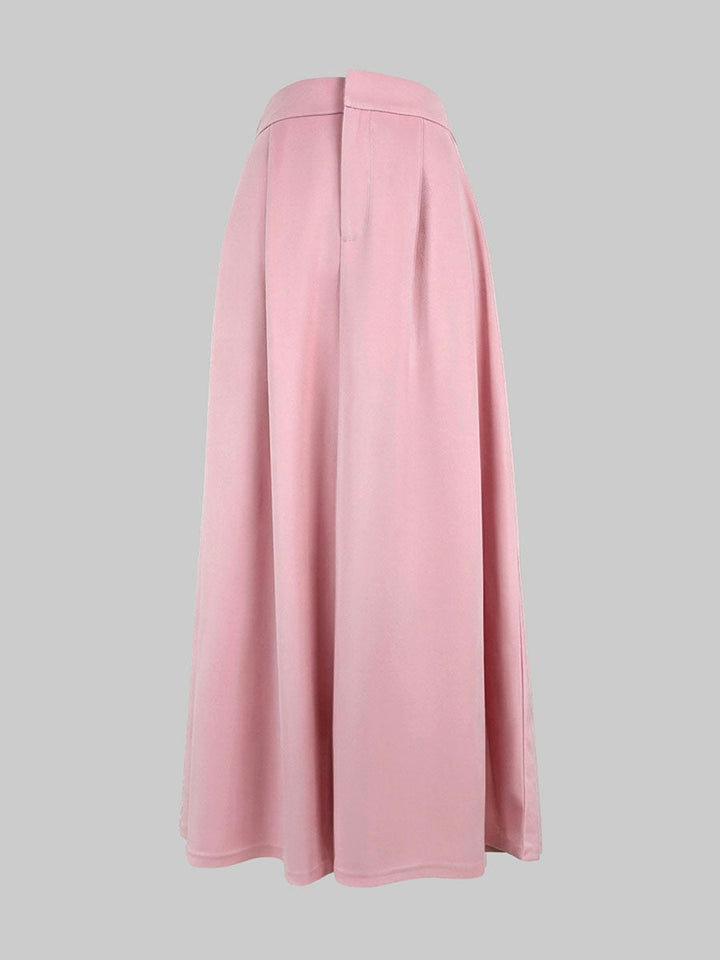 Jupe plissée taille haute, à taille élastique, à poches, couleur unie