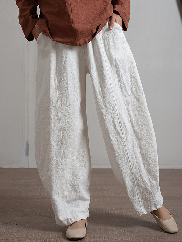 Pantalon simple taille haute, à jambes larges, couleur unie