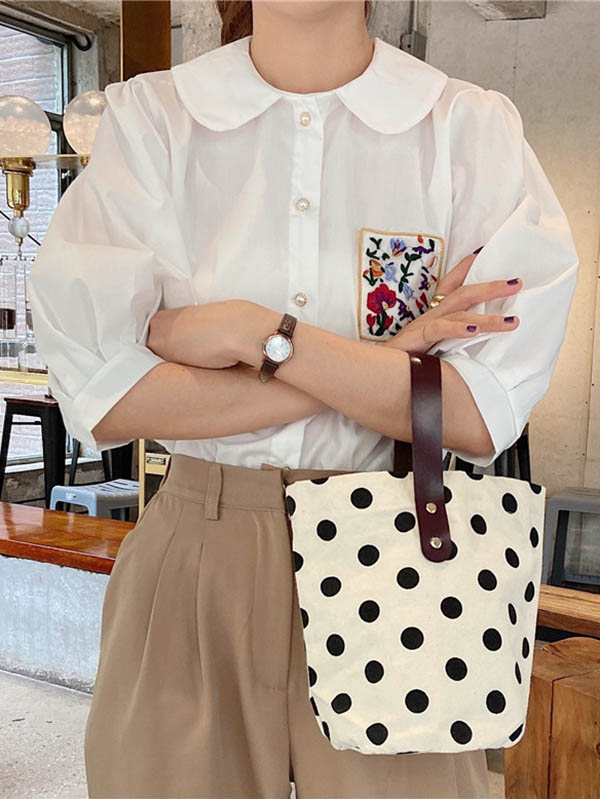 Sac seau de sac fourre-tout de maquillage imprimé à pois en toile vintage