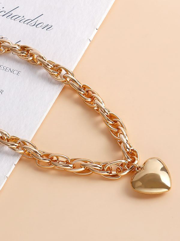 Collier normcore, à chaîne, en forme de cœur, couleur unie