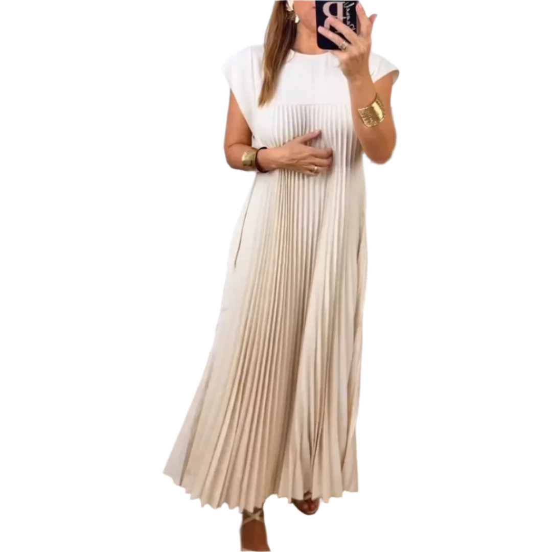 Robe maxi plissée Elara à manches courtes