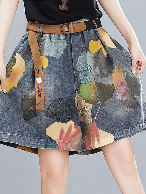 Short à fleurs, à jambes larges, en jean
