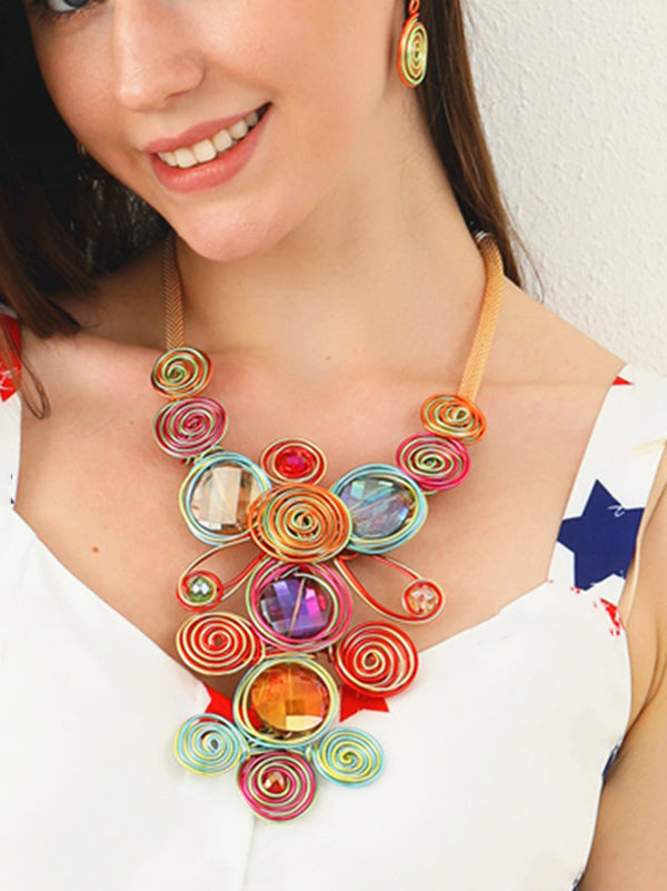 Collier artisanal en fil de pierres précieuses & Ensemble de boucles d'oreilles