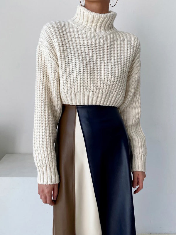 Jupe asymétrique fendue devant coupe trapèze, taille haute, couleur contrastée