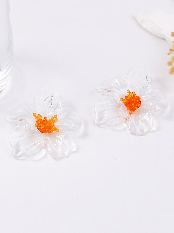 Accessoires de boucles d'oreilles légèrement transparentes en forme de fleur