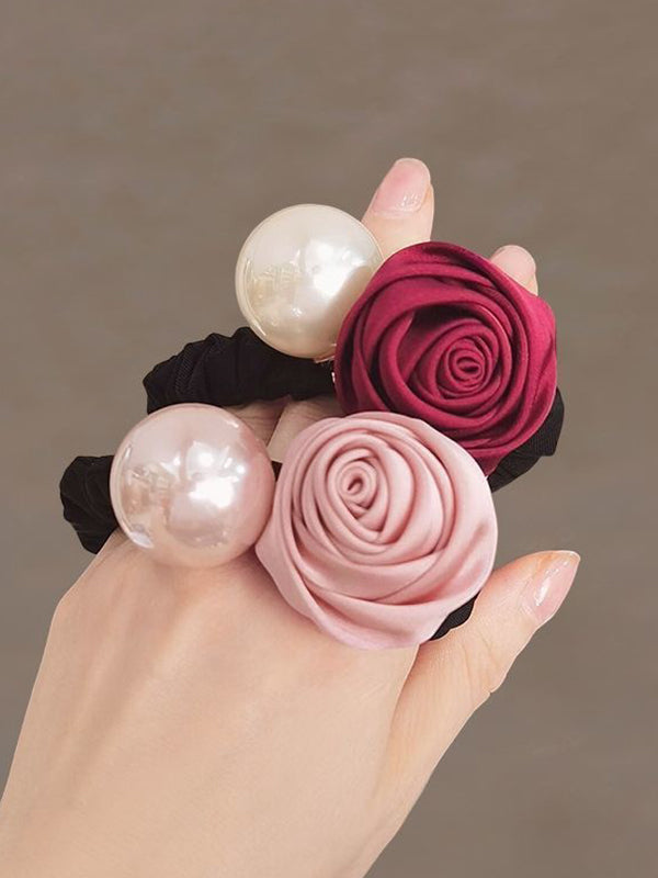 Perles élastiques en forme de fleur plissées et brillantes, accessoires pour cheveux, élastique pour queue de cheval