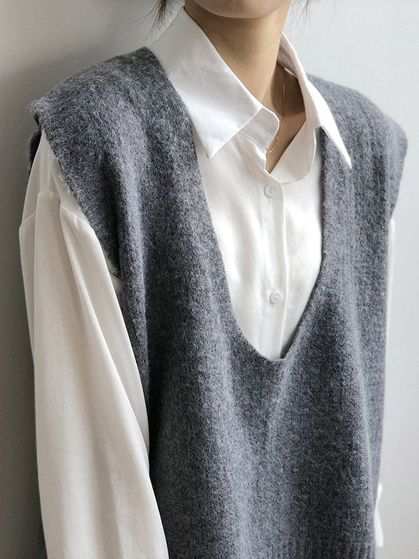 Gilet irrégulier à tricoter uni à col en V