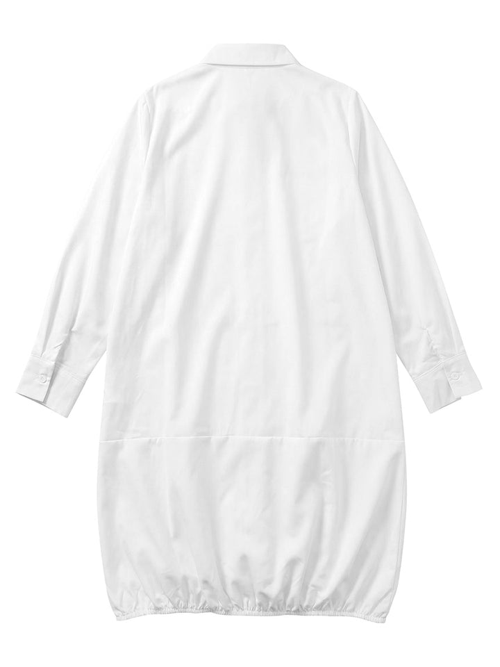 Robe chemise ample à manches longues, à col revers, couleur unie