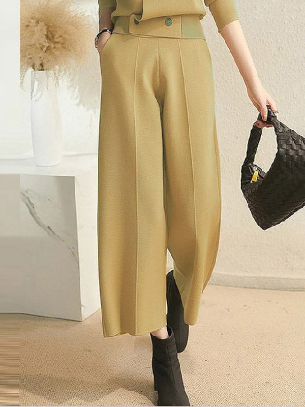 Pantalon à jambes larges, couleur unie