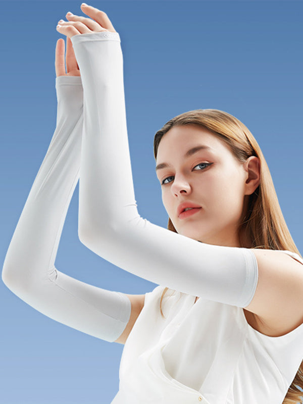 Manchette anti-UV simple en soie glacée, couleur unie