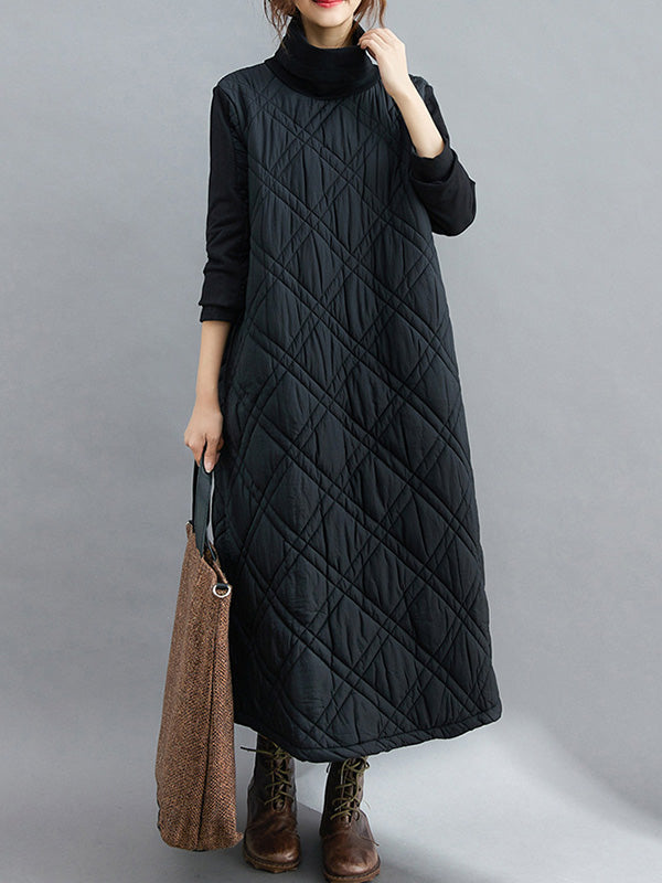 Robe mi-longue matelassée simple à col montant et ligne H