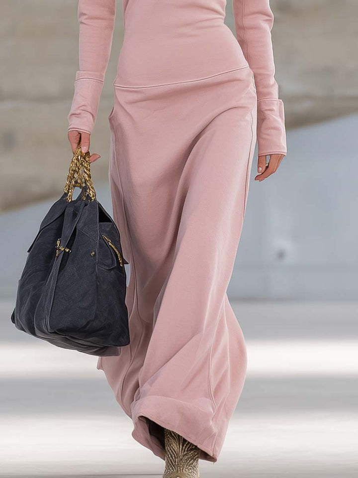Beatrice | Robe Maxi à Capuche Rose pour Femmes à Manches Longues