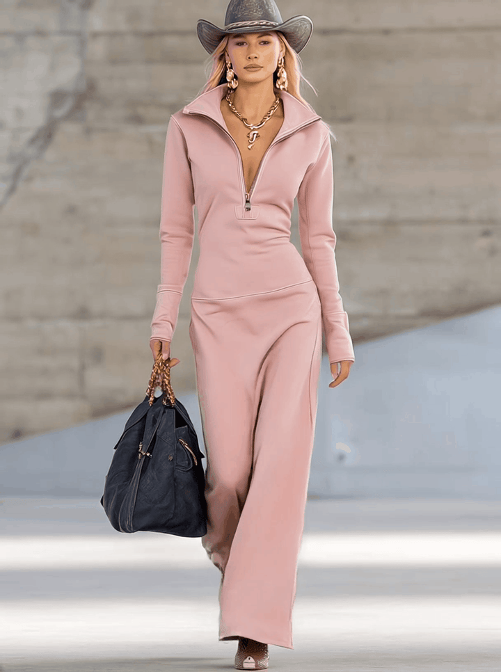 Beatrice | Robe Maxi à Capuche Rose pour Femmes à Manches Longues