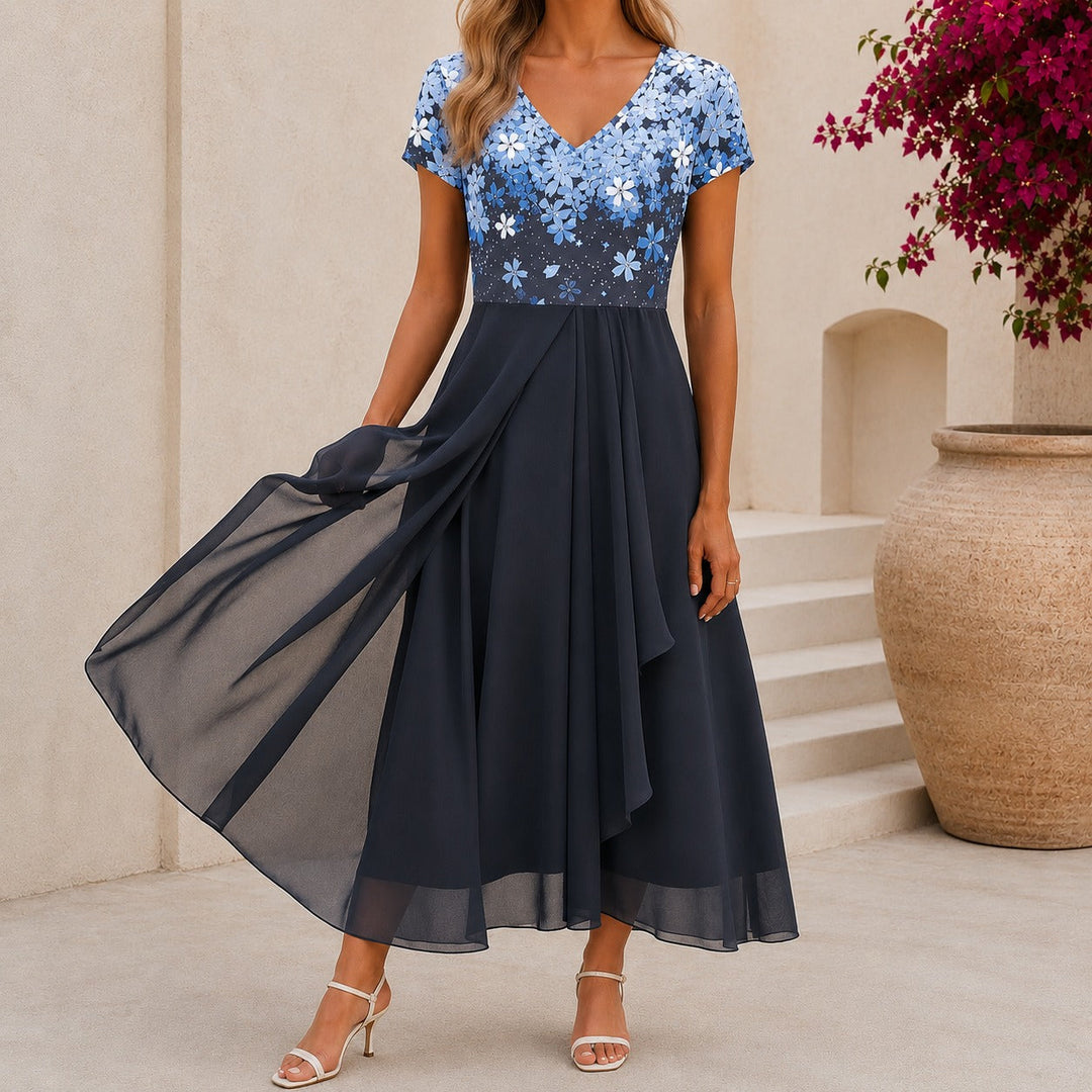 Beatrix | Robe cocktail midi florale avec décolleté en V