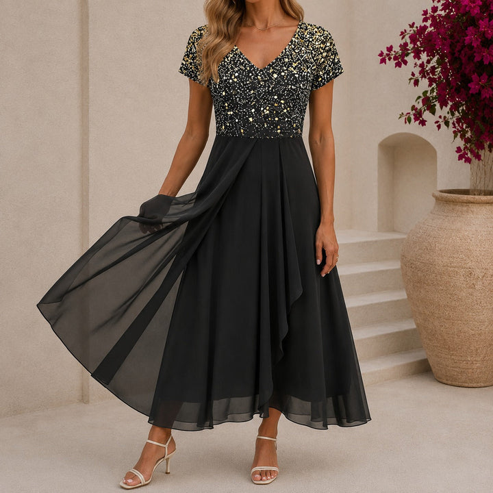Beatrix | Robe cocktail midi florale avec décolleté en V