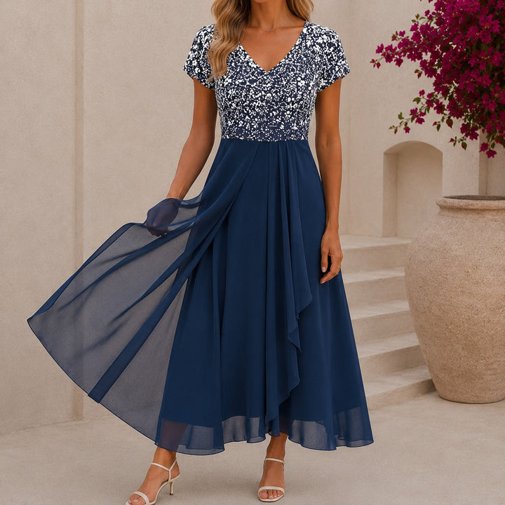 Beatrix | Robe cocktail midi florale avec décolleté en V