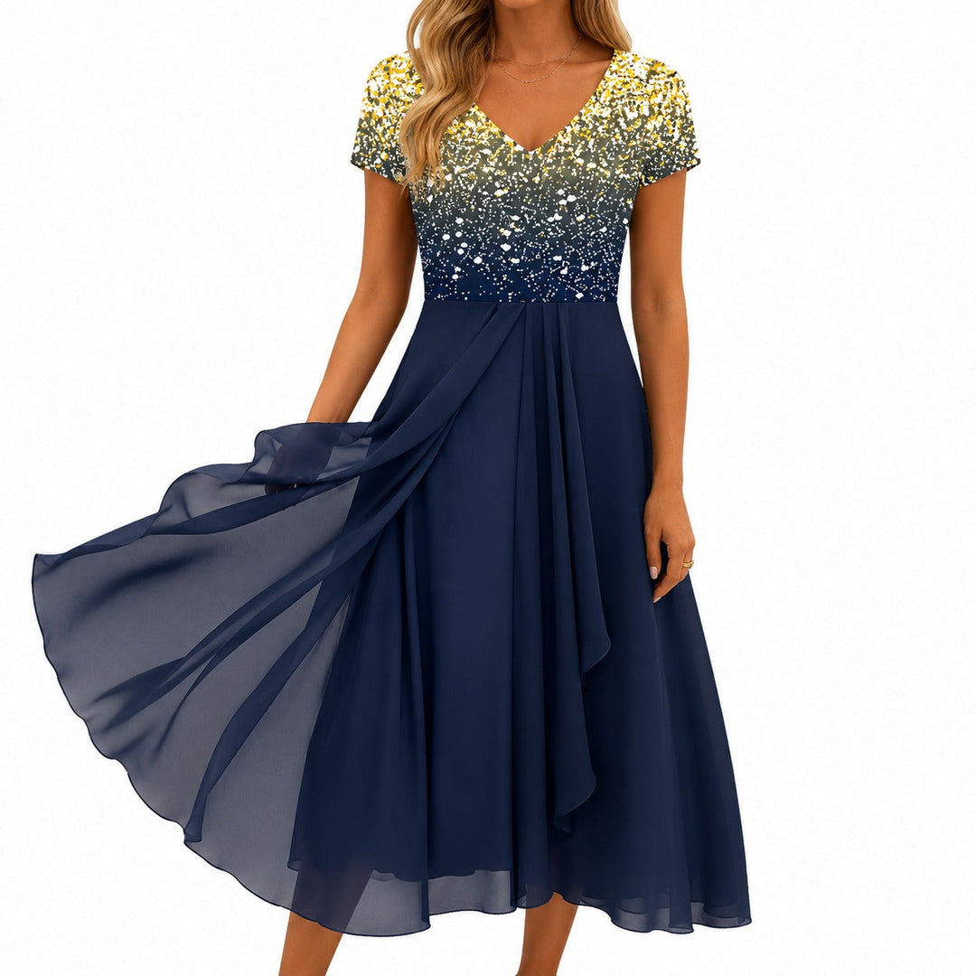 Beatrix | Robe cocktail midi florale avec décolleté en V