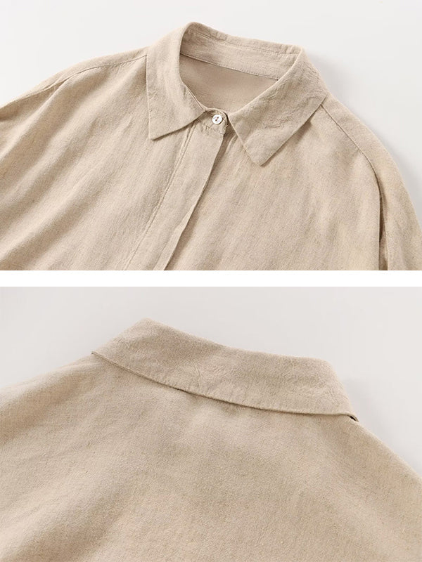 Ensemble deux pièces ample fendu sur le côté plissé à empiècements, à col revers, à taille élastique, couleur unie – chemisier + pantalon