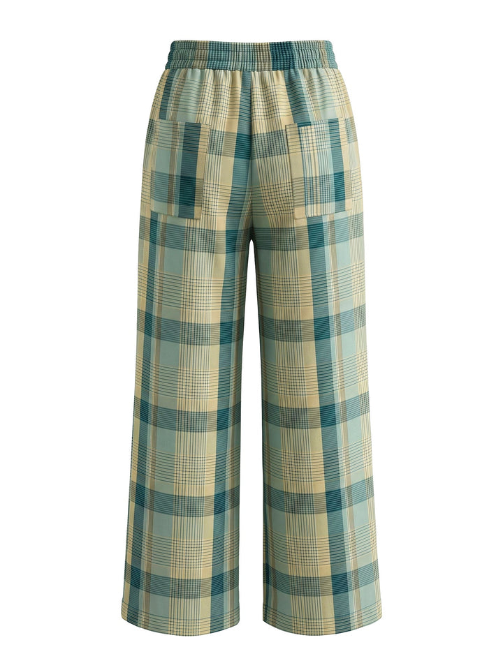 Pantalon ample à poches, à carreaux, à jambes larges, couleur contrastée