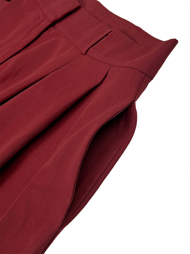 Pantalon élégant ample taille haute, à jambes larges, couleur unie