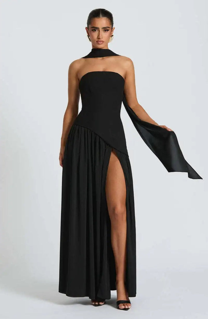 Elfriede | Robe de mère de la mariée sans manches, robe de soirée maxi en A-line avec fente