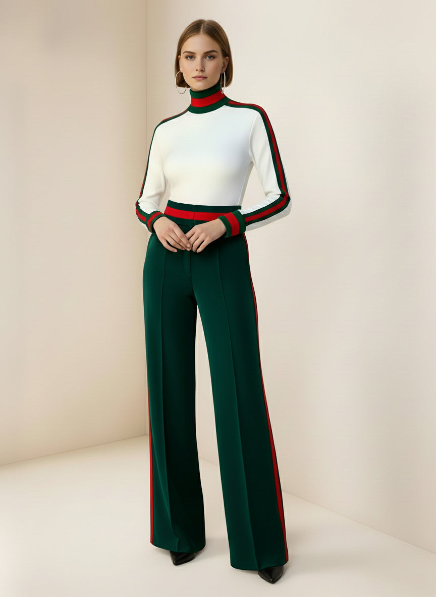 Pantalon ample rayé à jambes larges, à poches, à empiècements, couleur contrastée