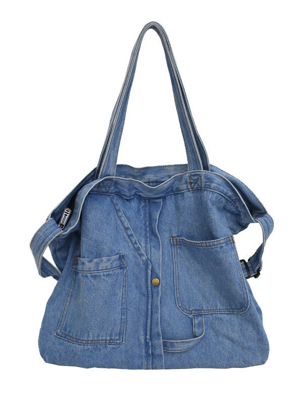 Sac décontracté en jean, à empiècements, couleur unie