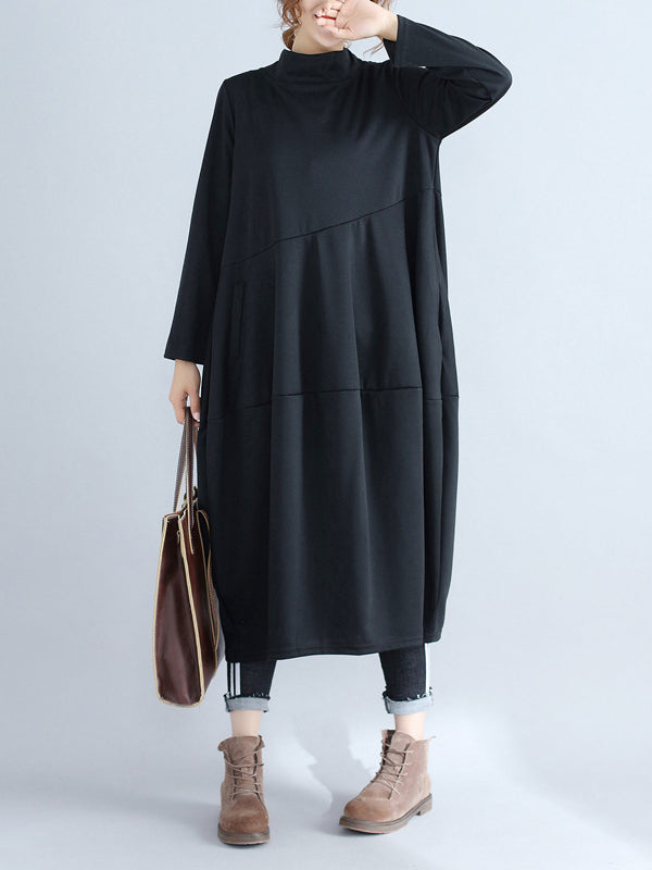 Robe mi-longue décontractée ample grande taille, à capuche, couleur unie